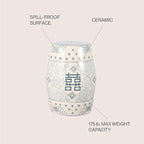 JONATHAN Y TBL1013C Double Happiness 18" Chinoiserie Ceramic Drum Indoor/Outdoor Garden Stool Bohemian, Coastal, Classic, Cottage, Traditional, Patio, Garden, Bathroom, Living Room, Gray Blue/White - Image 5