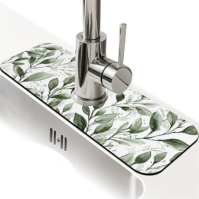 Kitchen Sink Splash Guard，Watercolor-sage foliage Faucet Mat Sink Gadgets-Super by ZHUZHISHAN