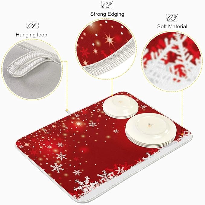 Christmas White Snowflake On Red Background Dish Drying Mat 16x18 inch Dish - Image 4