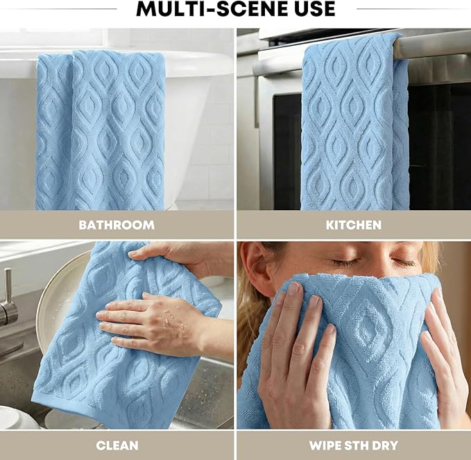 Artoid Mode 1 Pc Light Blue 3D Diamond Grid Jacquard Hand Towels - Image 6