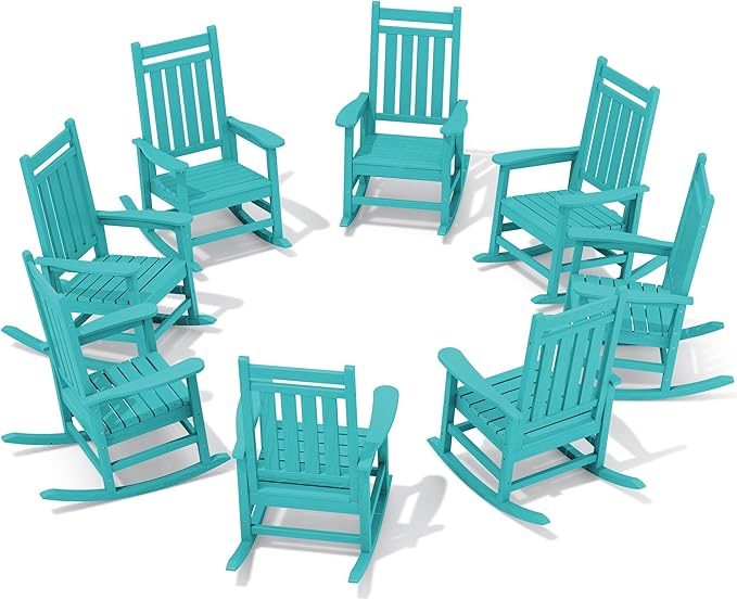 SERWALL HDPE Outdoor Rocking Chair Set of 8, Patio Rocking Chairs for Adults, All Weather Outdoor Rockers for Lawn, Aruba by SERWALL