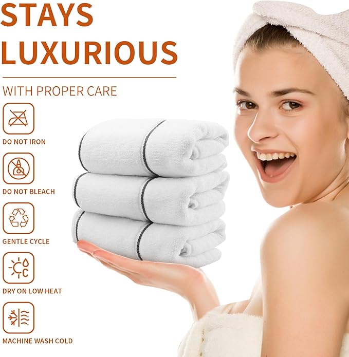 White 3 Pack Hand Towels, 100% Cotton, Highly Absorbent and Soft Feel Towels - Image 7