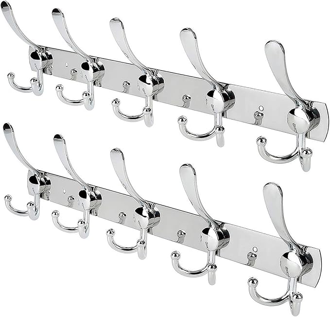 Wall Mount Coat Hook, 2 Pack 15 Hooks Stainless Steel Coat Hangers Rack Robe by WHITGO