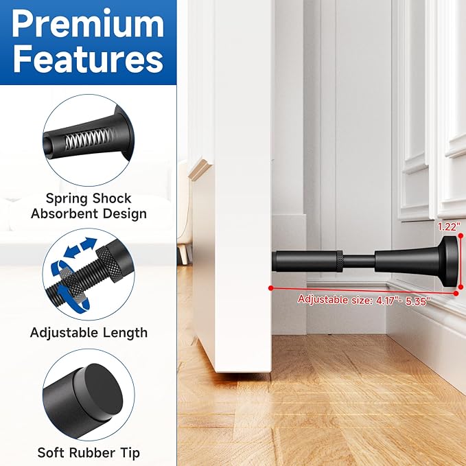 2pcs Adjustable Spring Door Stops, 4.17-5.35in Aluminum Long Door Stoppers - Image 3