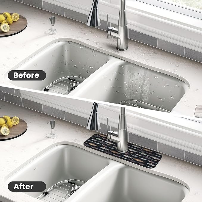 Vintage Fish Fishes Ocean Fishing Kitchen Sink Splash Guard Faucet Mat Super - Image 4