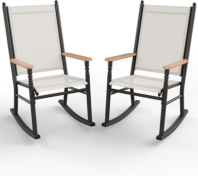 Shintenchi 2 Pcs Outdoor Rocking Chairs Set,Upgraded High Back Patio Rocking Chairs Set,Breathable Textilene Fabric Rocking Chair for Porch,Patio,Garden,Balcony,Creamy White by Shintenchi