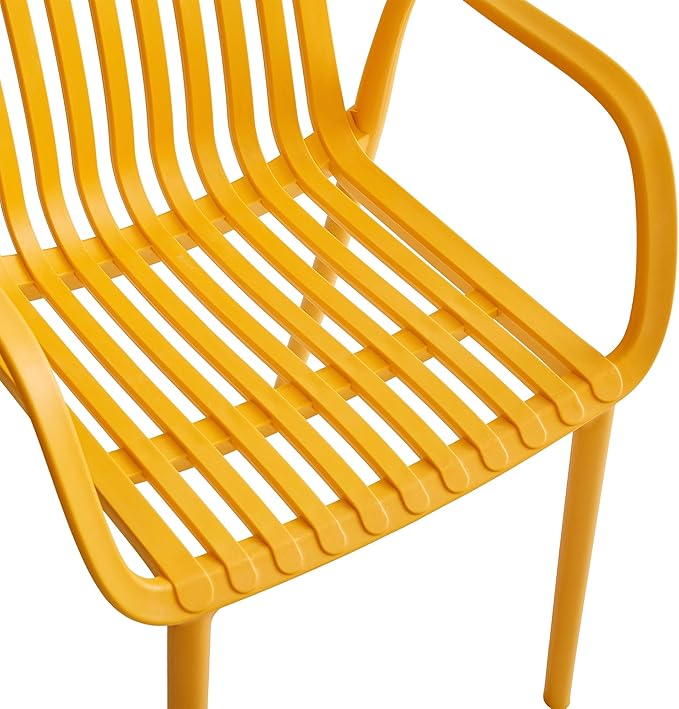 Modern Stackable Outdoor & Indoor Plastic Dining Chairs Set, Armchairs Set, Weather-Resistant, Ideal for Patios, Cafes, and Home Use, Set of 4 (Mustard Yellow) - Image 7