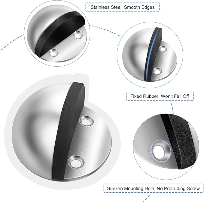 4 Pack Door Stoppers Self Adhesive Floor Mounted Door Stops No Drill Stainless - Image 6