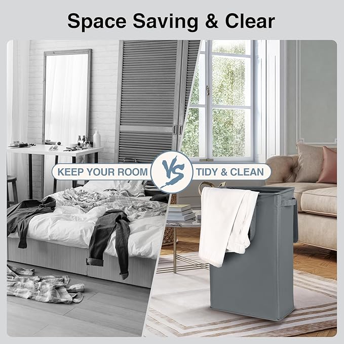 Slim Laundry Basket with Lid and Handles, Foldable Laundry Basket - Image 3