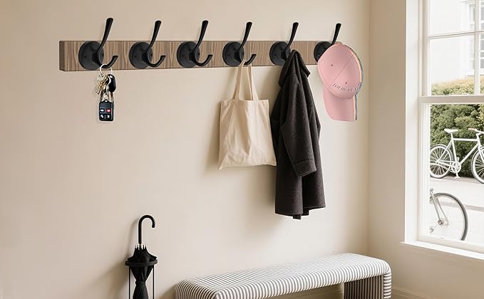 Black Towel Hooks for Wall, 5 Pack Coat Robe Hook Heavy Duty Metal Double Bath - Image 2