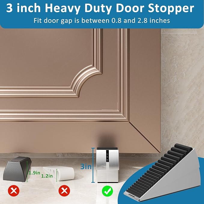 Heavy Duty Door Stopper, Adjustable Spring Large Stopper, 3 Inches High Tall - Image 3