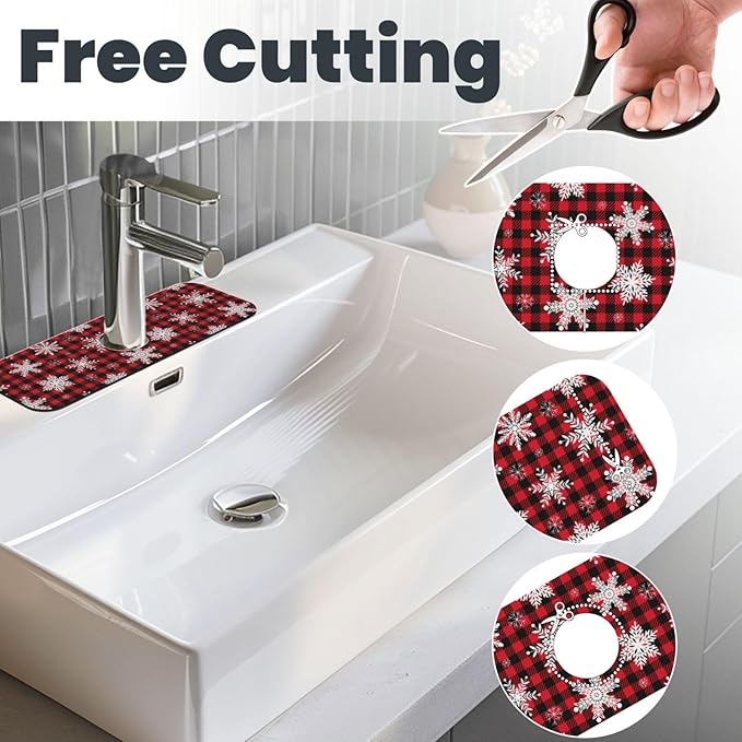 Christmas Snowflake Ho Red Black Buffalo Plaid Kitchen Sink Splash Guard Faucet - Image 3