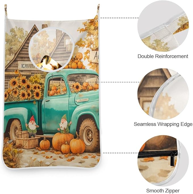 Thanksgiving Truck Pumpkin Orange Hanging Laundry Hamper Door Hampers Bag Basket - Image 5