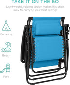 Best Choice Products 30” Wide Folding Zero Gravity Outdoor Recliner Patio Lounge Chair w/Adjustable Canopy Shade, Headrest, Side Accessory Tray - Light Blue - Image 9