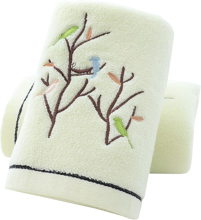Pidada Hand Towels Set of 2 Embroidered Bird Tree Pattern 100% Cotton Absorbent by Pidada