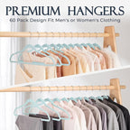 HOUSE DAY Sky Blue Velvet Hangers 60 Pack, Non Slip Clothes Felt Hanger Heavy - Image 8