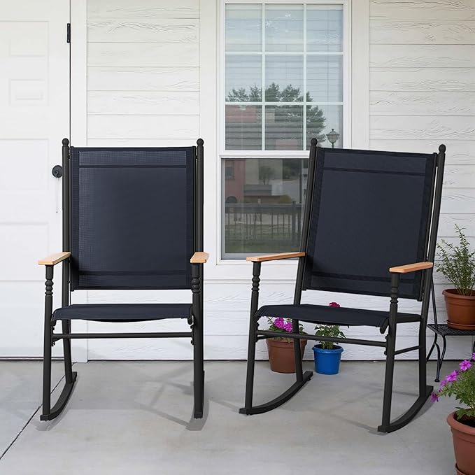 Shintenchi 2 Pcs Outdoor Rocking Chairs Set,Upgraded High Back Patio Rocking Chairs Set,Breathable Textilene Fabric Rocking Chair for Porch,Patio,Garden,Balcony,Dark Grey - Image 6