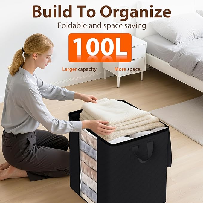 SpaceWhisper 8 Pack 100L Clothes Storage, Foldable Thick Fabric Blanket Storage - Image 5
