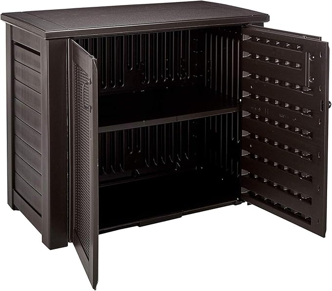 Rubbermaid Decorative Outdoor Storage Cabinet (123 Gal) Weather Resistant Dark Brown Organization for Home/Backyard/Pool Chemicals/Toys/Garden Tools/Porch/Patio Cushions - Image 4