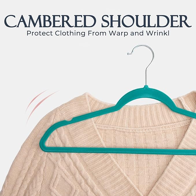 HOUSE DAY Mint Green Velvet Hangers 60 Pack, Non Slip Clothes Felt Hanger Heavy - Image 5