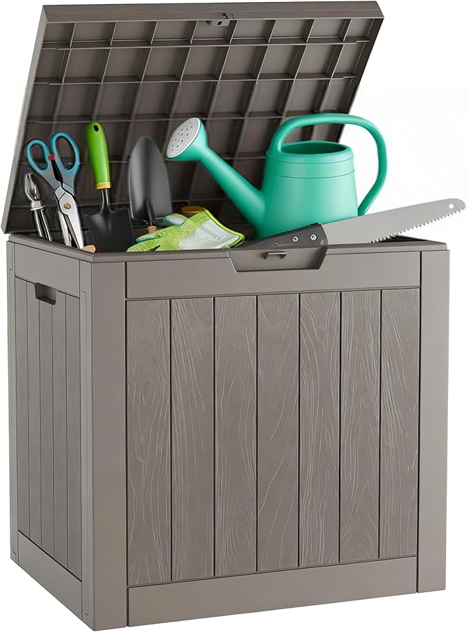 Outdoor Storage Box, Resin Deck Boxes Indoor and outdoor, Waterproof Storage Box Lockable Lid (Grey,32 Gallon) by NBYSGO