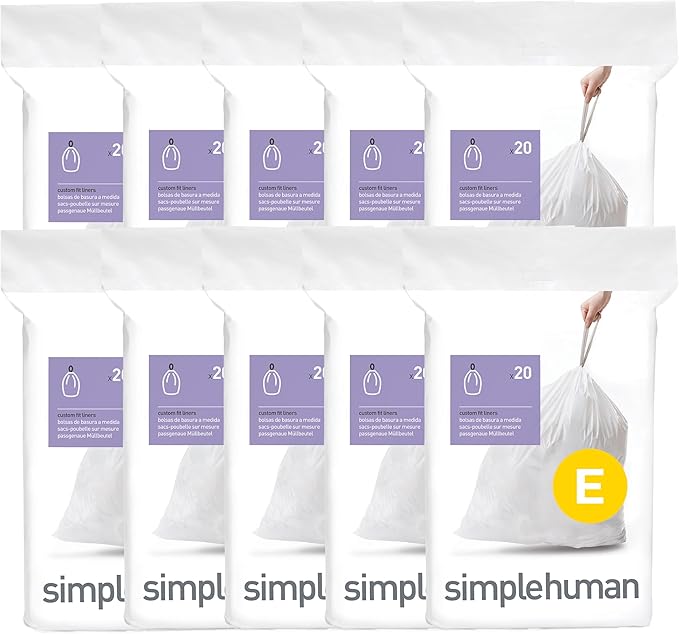 simplehuman Code E 200 Count, Dispenser Pack Custom Fit Liners, Drawstring by Simplehuman