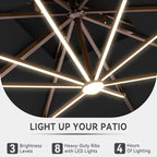 10 X 13 FT Cantilever Outdoor Patio Umbrella with Base Included Large Heavy Duty 360° Rotation Double Top Offset Rectangular Umbrellas with Led Lights for Backyard Outside Deck, Black - Image 3