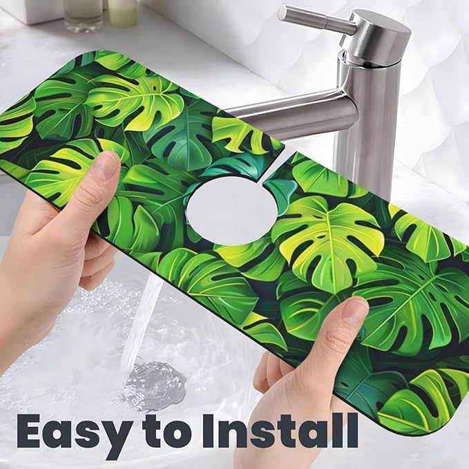 Faucet Draining Mat For Kitchen Sink, Palm Leaves Tropical Diatom Mud Absorbent - Image 6