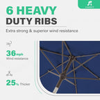 JEAREY 7.5FT Patio Umbrella Outdoor Table Umbrella with 6 Sturdy Ribs, Push Button Tilt & Easy Crank Table Umbrella for Garden, Deck, Backyard & Pool, Deep Blue - Image 6