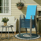 MAMIZO Patio Dining Chairs, Stackable All Weather Teslin Chair, Heavy Duty Outdoor Breathable Chairs Set, w/Armrests, Upgraded Chair FeetW/Strenthened Iron Spacers, 330 LBS (8, Turquoise Blue) - Image 7