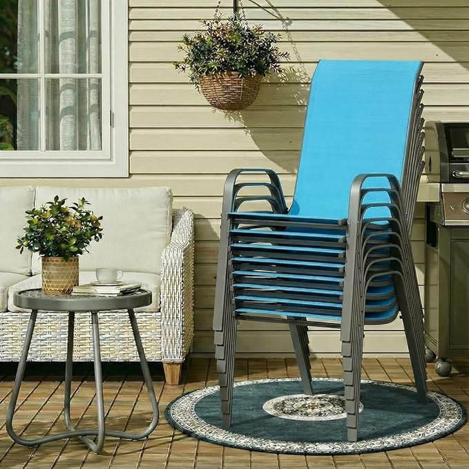 MAMIZO Patio Dining Chairs, Stackable All Weather Teslin Chair, Heavy Duty Outdoor Breathable Chairs Set, w/Armrests, Upgraded Chair FeetW/Strenthened Iron Spacers, 330 LBS (8, Turquoise Blue) - Image 7