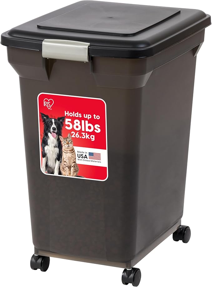 IRIS USA Dog Food Storage Container 58 lbs, Attachable Wheels, by IRISUSA