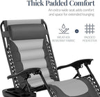 Best Choice Products Oversized Padded Zero Gravity Chair, Folding Outdoor Patio Recliner, XL Anti Gravity Lounger for Backyard w/Headrest, Cup Holder, Side Tray, Polyester Mesh - Gray/Light Gray - Image 5