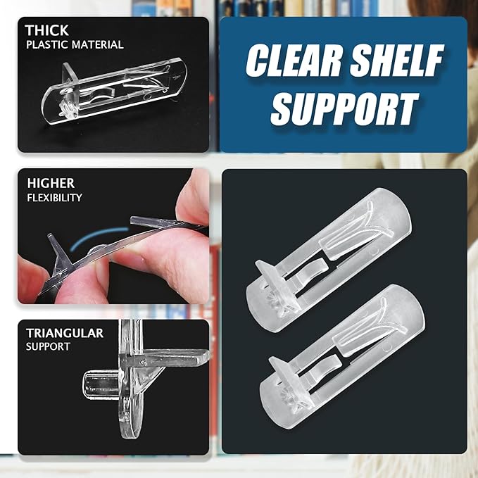 Biaungdo 12 Pcs Plastic Locking Shelf Support Pegs, 6mm Clear Cabinet Shelf - Image 4