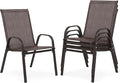 Outdoor Stackable Chairs Set of 4, Stacking Patio Chairs with Textilene Fabric, Outside Furniture for Garden Backyard Balconie Poolside Deck, Brown by Villeston