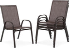 Outdoor Stackable Chairs Set of 4, Stacking Patio Chairs with Textilene Fabric, Outside Furniture for Garden Backyard Balconie Poolside Deck, Brown by Villeston