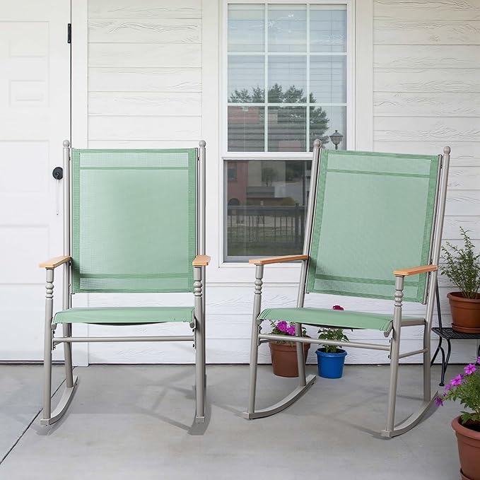 Shintenchi 2 Pcs Outdoor Rocking Chairs Set,Upgraded High Back Patio Rocking Chairs Set,Breathable Textilene Fabric Rocking Chair for Porch,Patio,Garden,Balcony(Green) - Image 6