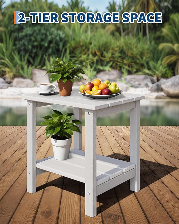 GarveeLife Poly Lumber Rocking Chair Outdoor Set of 2 with Side Table - HDPE High Back Porch Rocker Chairs for Adults - All Weather Resistant Furniture for Patio - White - Image 5