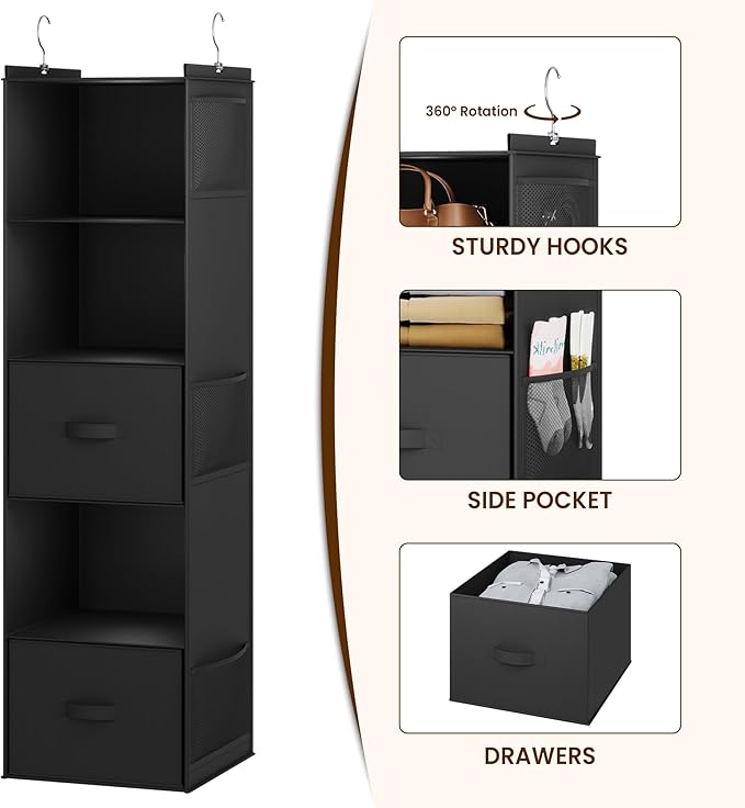 YOUDENOVA Hanging Closet Organizer, 5 Tier Hanging Closet Shelves - Image 4