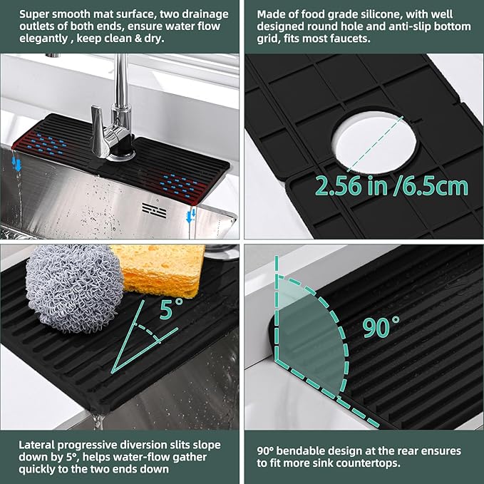 Faucet Mat for Kitchen Sink, Silicone Faucet Handle Drip Catcher Tray, Drying - Image 6