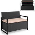 RELAX4LIFE Wicker Outdoor Bench with Storage - Rattan Deck Box w/Protective Liner for Pillows, Pool Supplies, Garden Tools, Patio Loveseat with Seat Cushion & Metal Armrests for Backyard Porch Balcony by RELAX4LIFE