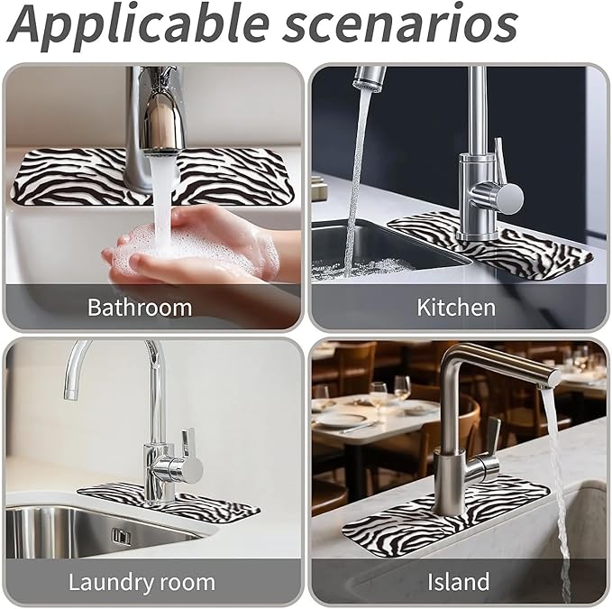 Kitchen Sink Splash Guard，Black-white checkered- Faucet Mat Sink Gadgets-Super - Image 7