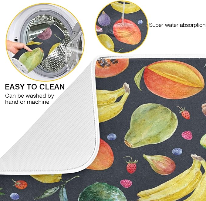 Colorful Fruit Dish Drying Mat for Kitchen Counter-18" x 16" inch Microfiber - Image 2