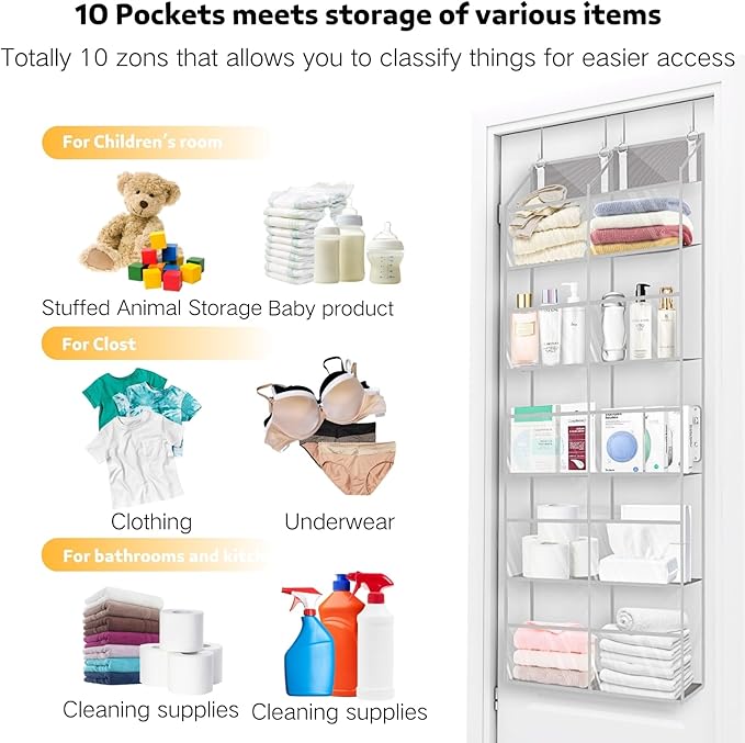 Over the Door Organizer 5 Tiers, Extra Large Behind Door Storage of 10 - Image 5