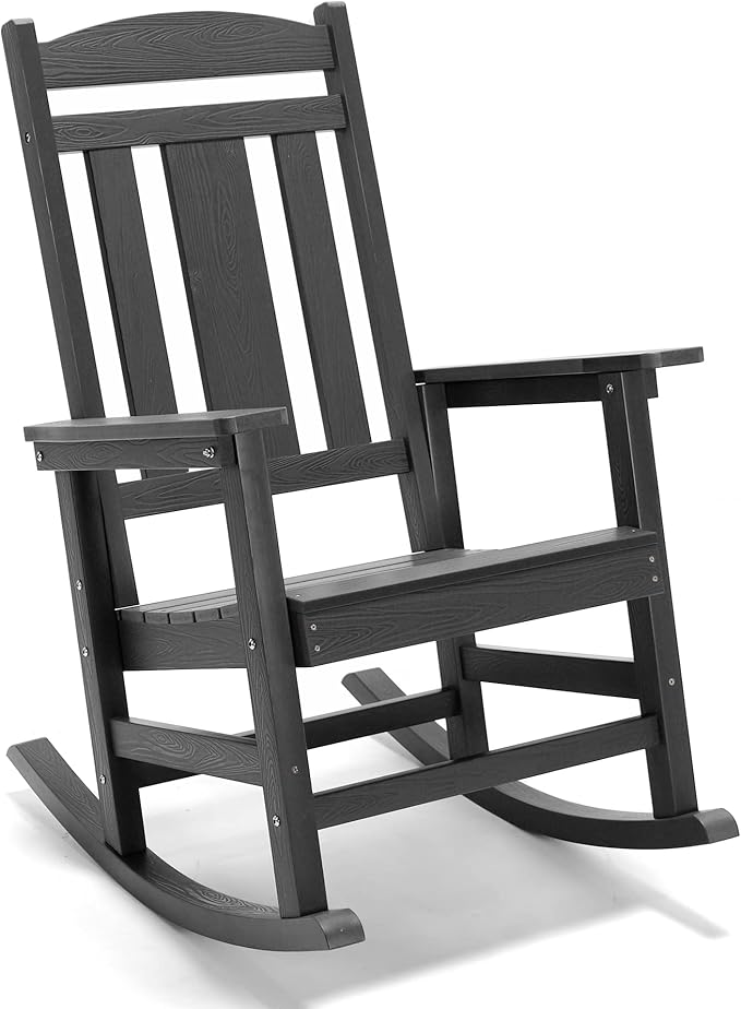 LUE BONA Outdoor Rocking Chairs Set of 4, Weather Resistant HDPS Poly Rocker Chairs, 350lb Heavy Duty, Oversized Porch Rocker for Adult, High Back Smooth Rocking Chairs for Outdoor & Indoor, Gray - Image 8