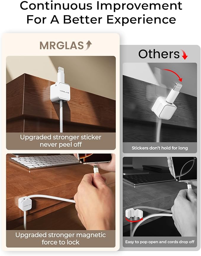 10Pack 2026 Upgraded Cord Organizer Magnetic Cable Clips MRGLAS Cable Holder - Image 4
