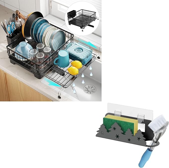 GSlife Expandable Dish Drying Rack and Sponge Holder Set, 2 Piece Large by GSlife