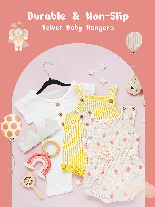 HOUSE DAY 11 Inch Velvet Baby Hangers 100 Pack Black, Premium Kids Hangers - Image 7