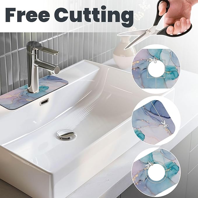 Colorful Marble Abstract Kitchen Sink Splash Guard Faucet Mat Super Absorbent - Image 3