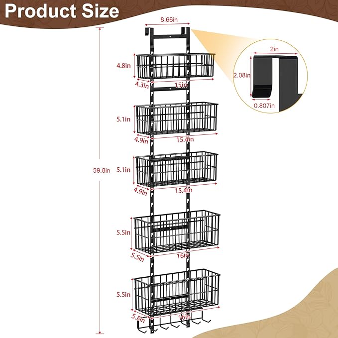 Adjustable Over The Door Organizer, Metal Hanging Door Organizer - Image 2